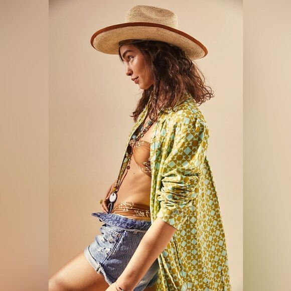 NWT FREE PEOPLE X GREENPACHA CANCUN STRAW COWBOY HAT M - Picture 1 of 8